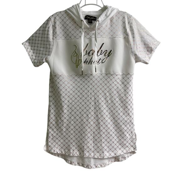 Baby Phat Y2K VTG Gold Lettering White Cotton Blend Short Sleeve Hoodie Size M - Picture 1 of 5